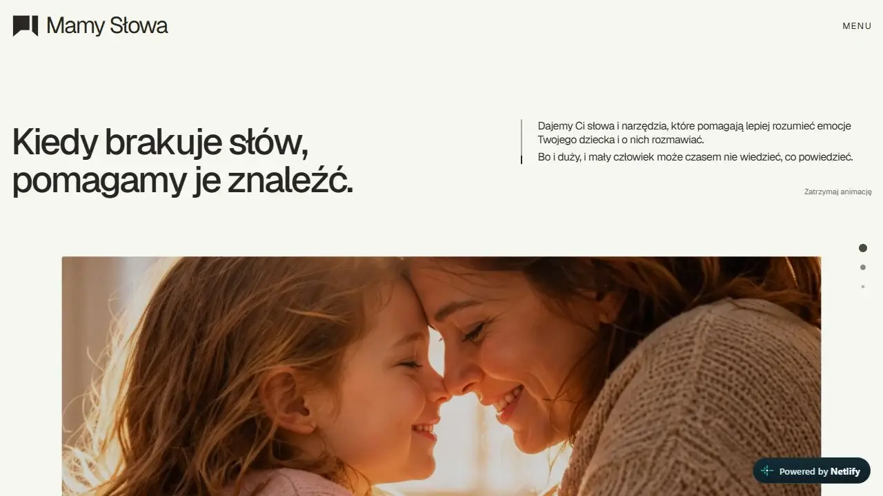 Strona główna — rzeczywisty zrzut platformy Mamy Słowa