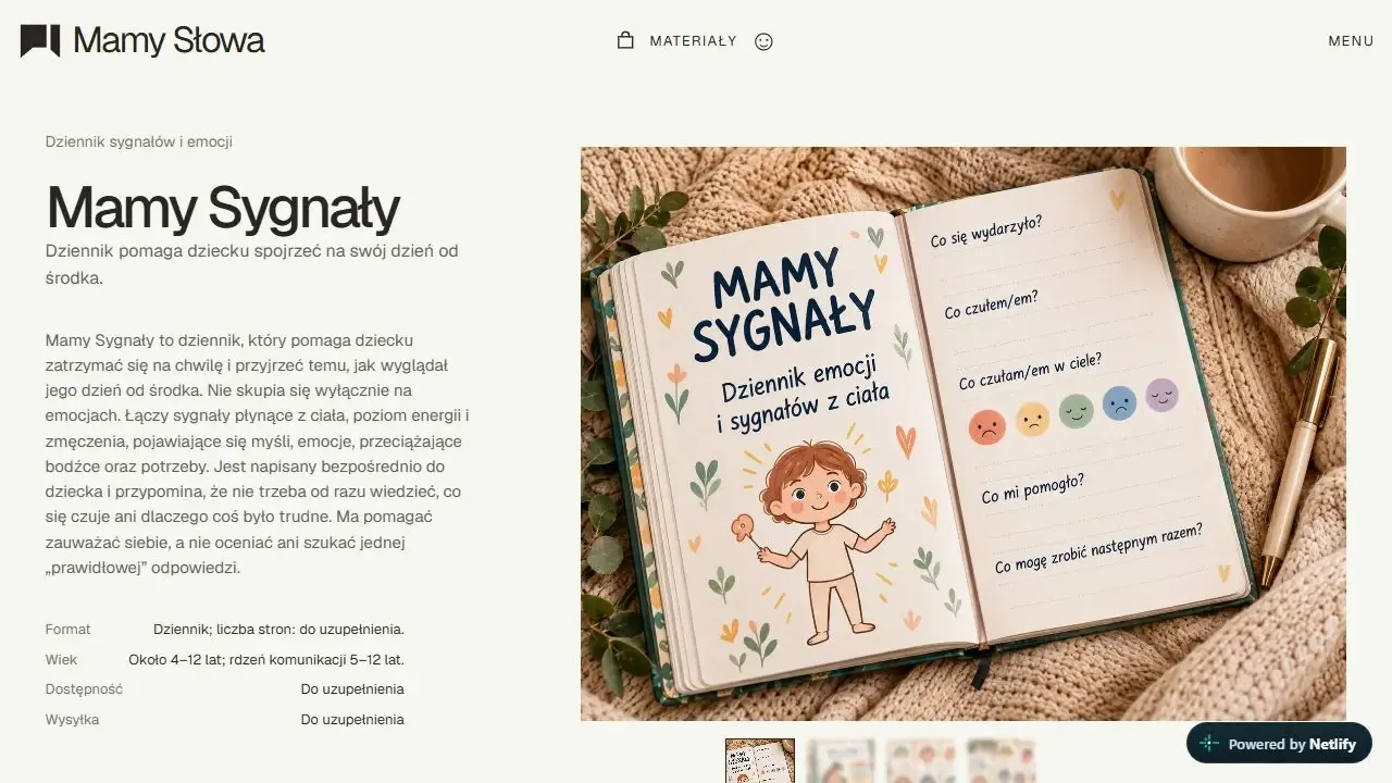 Karta dziennika — rzeczywisty zrzut platformy Mamy Słowa