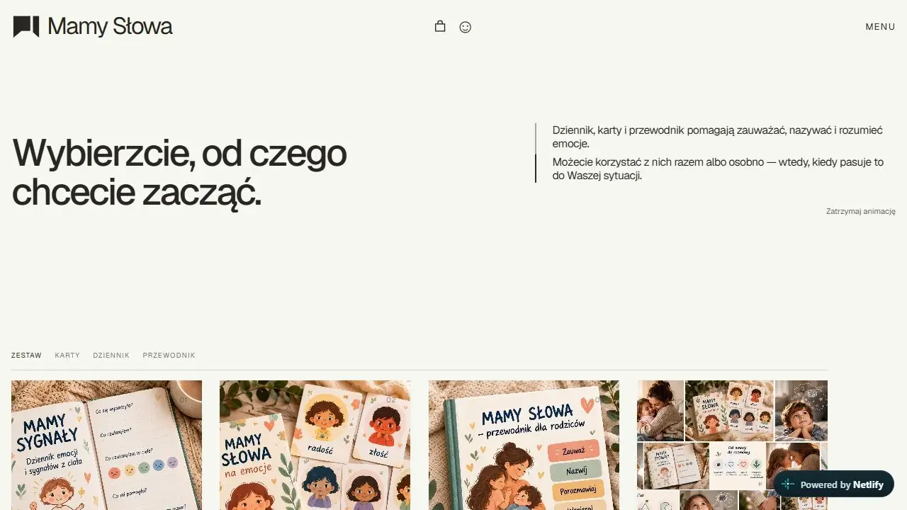 Katalog materiałów — rzeczywisty zrzut platformy Mamy Słowa