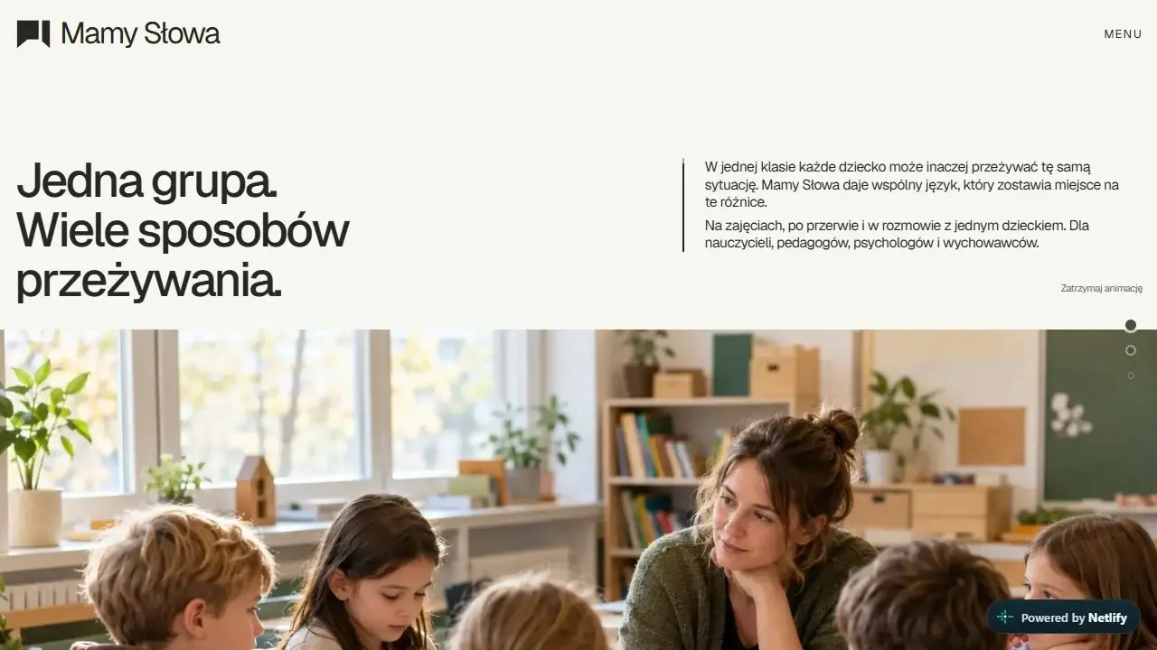 Ścieżka dla szkół — rzeczywisty zrzut platformy Mamy Słowa