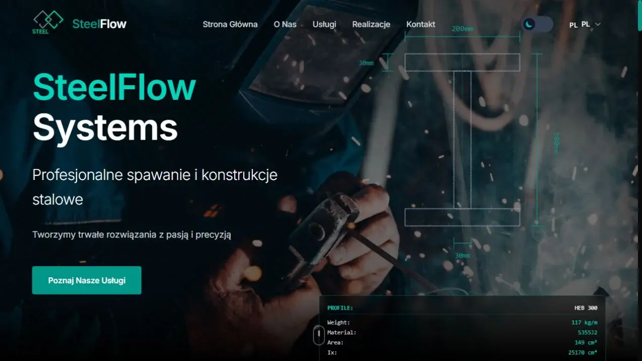 SteelFlow Systems — rzeczywisty zrzut strony głównej