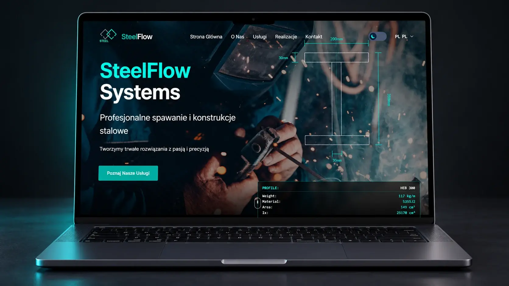 SteelFlow Systems — prezentacja strony na laptopie